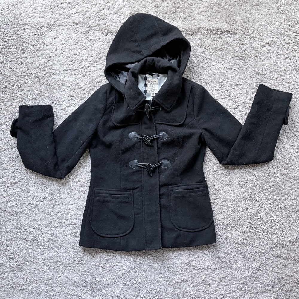 Black Hooded Toggle Coat